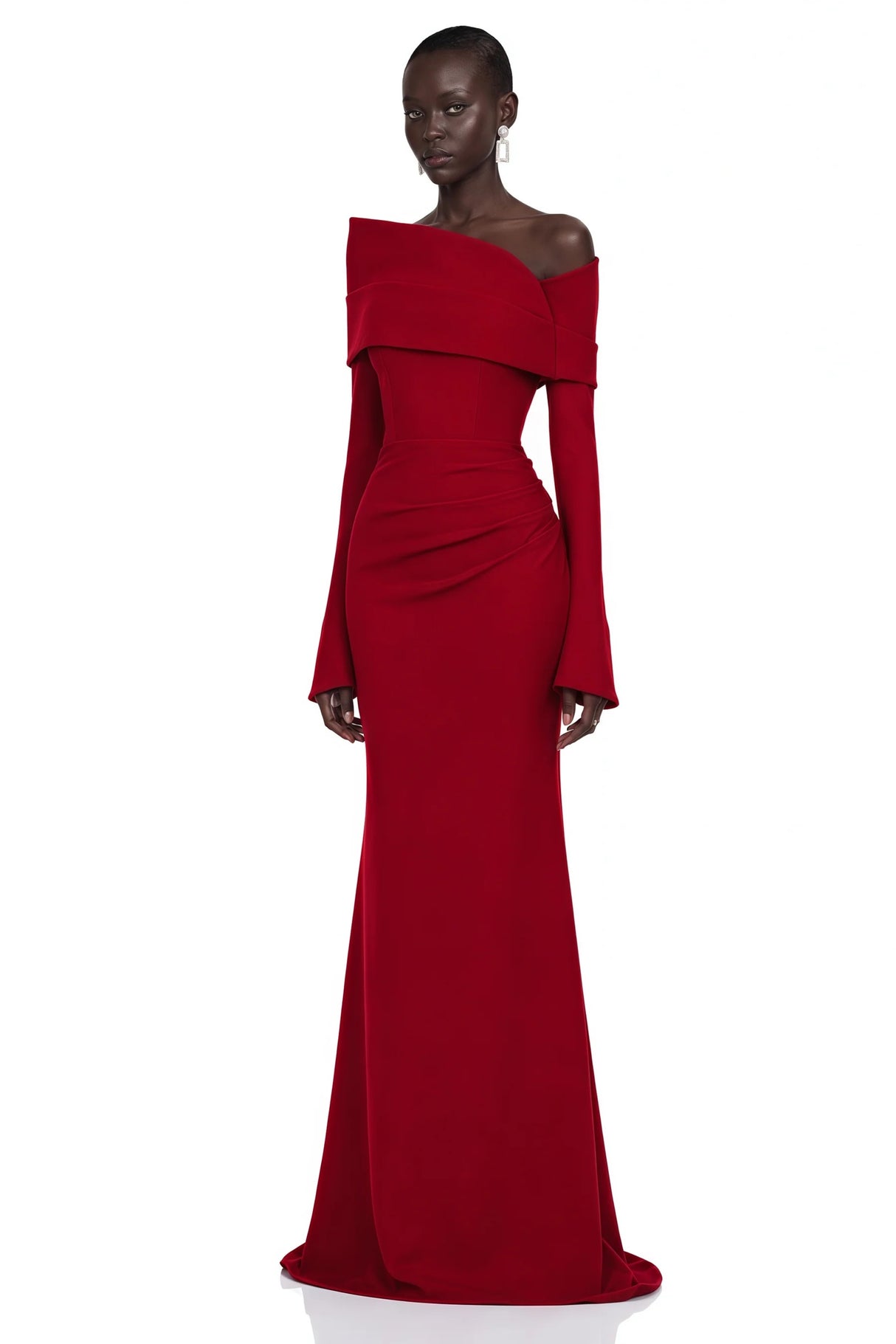 Alina Red Asymmetrical Draped Maxi Dress