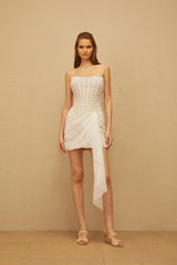 Alíz White Faux Pearl Mesh Mini Dress