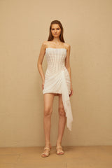 Alíz White Faux Pearl Mesh Mini Dress