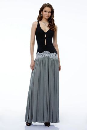 Allegra Black Color Block Sweetheart Maxi Dress