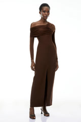 Almudena Chocolate Brown One Shoulder Maxi Dress
