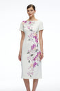 Althea White Short Sleeves Midi Dress with 3D Florals