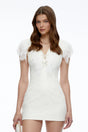 Alyssa Ivory Plunge Neck Mini Dress with Lace Trim