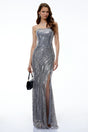 Amaia Silver Off Shoulder Ruched Maxi Dress with Slit
