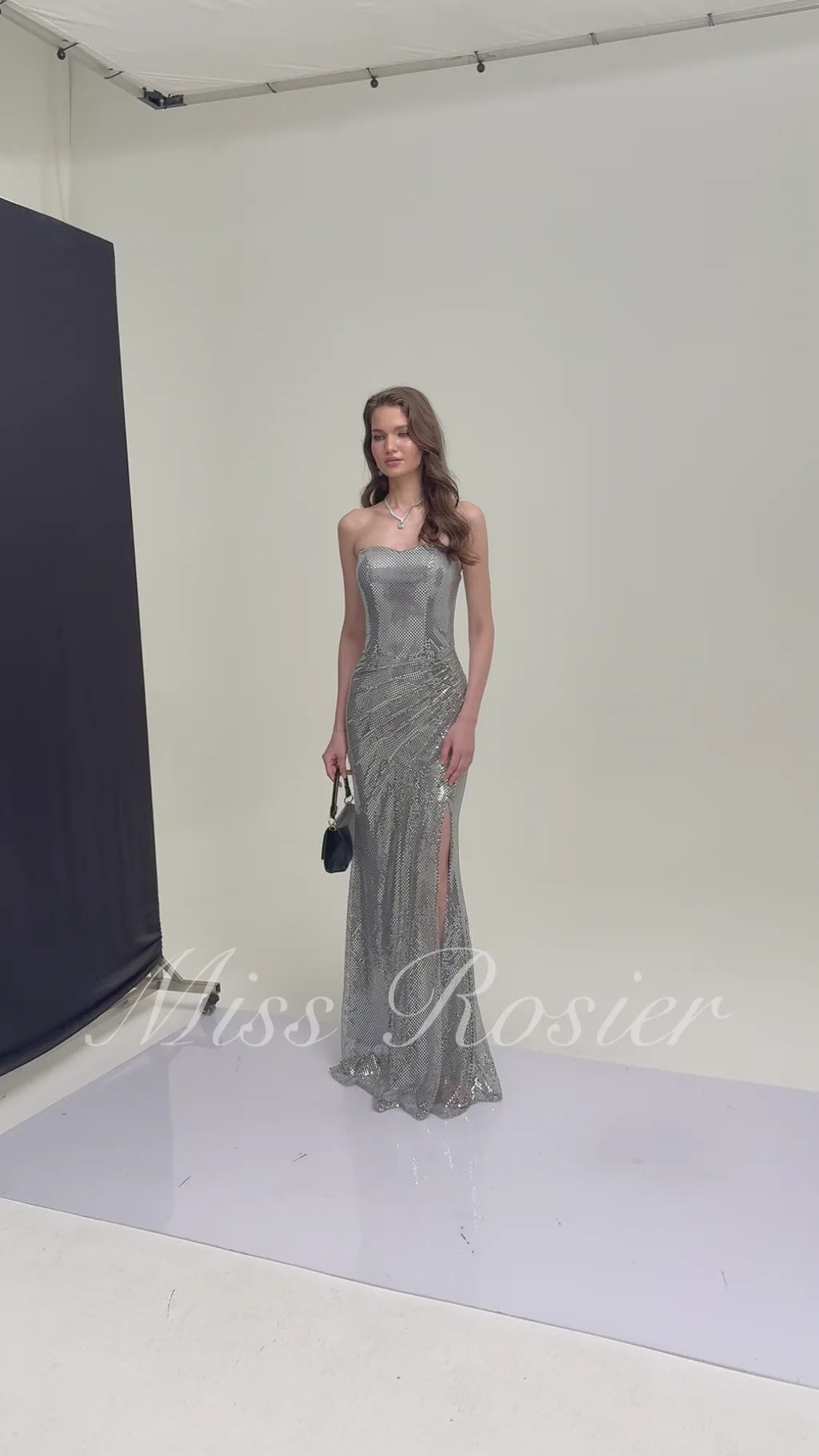 Amaia Silver Off Shoulder Ruched Maxi Dress with Slit