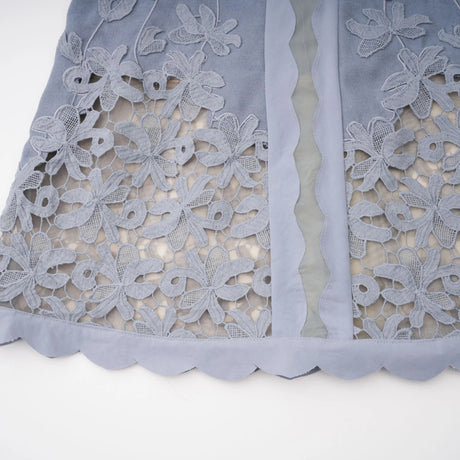 Amália Blue Scalloped Floral Embroidered Midi Dress
