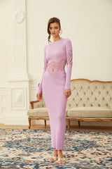 Amanda Purple Lace Panel Ribbed Knit Maxi Dress