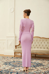 Amanda Purple Lace Panel Ribbed Knit Maxi Dress