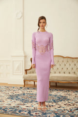 Amanda Purple Lace Panel Ribbed Knit Maxi Dress
