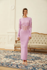 Amanda Purple Lace Panel Ribbed Knit Maxi Dress