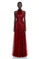 Amandine Red Halterneck Semisheer Maxi Dress