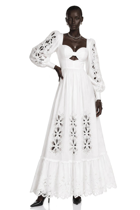 Amandine White CutOut Puff Sleeve Maxi Dress