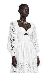 Amandine White CutOut Puff Sleeve Maxi Dress