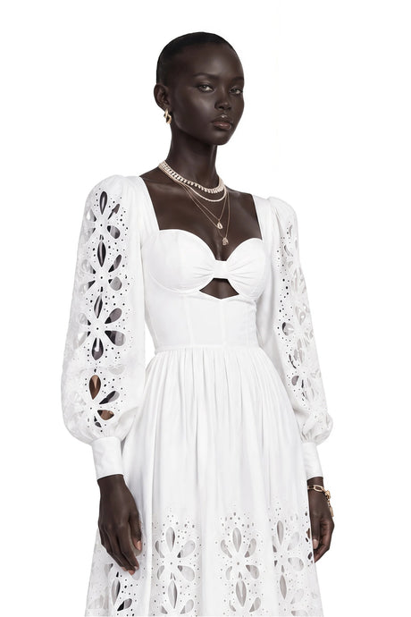 Amandine White CutOut Puff Sleeve Maxi Dress
