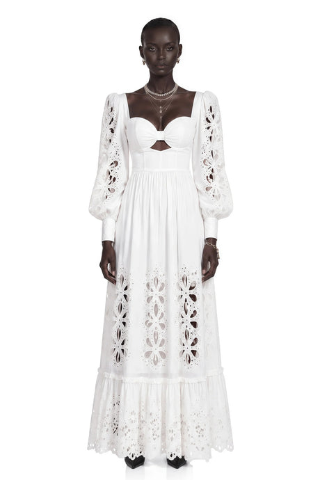 Amandine White CutOut Puff Sleeve Maxi Dress