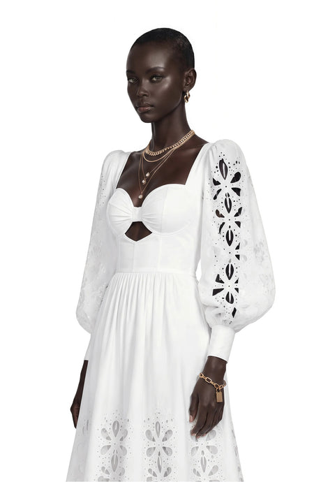 Amandine White CutOut Puff Sleeve Maxi Dress