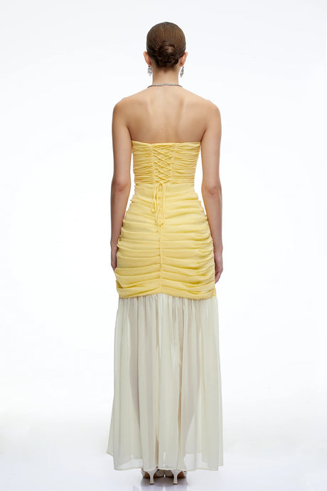 Amandine Yellow Ruched Maxi Dress with Slit