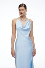 Amara Blue Satin Cowl Neck Maxi Dress