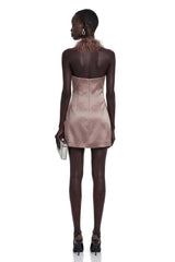 Amara Khaki Mini Dress with Feather Trim
