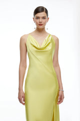 Amara Olive Green Satin Cowl Neck Maxi Dress