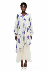 Amara White Floral Print Asymmetrical Maxi Dress