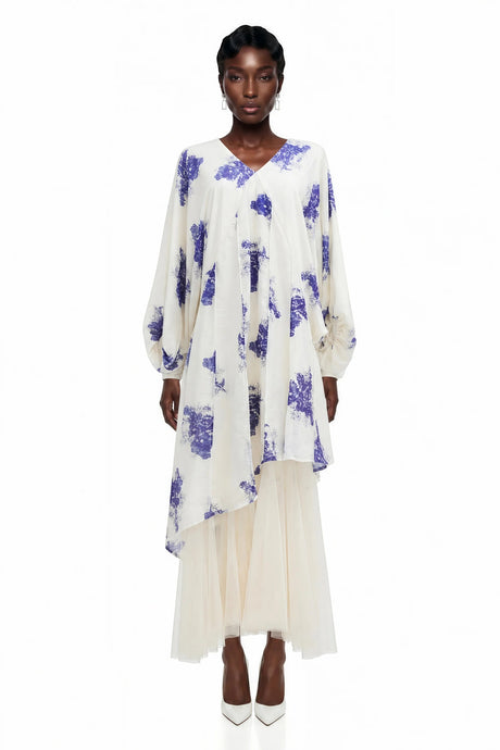 Amara White Floral Print Asymmetrical Maxi Dress