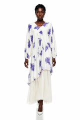 Amara White Floral Print Asymmetrical Maxi Dress