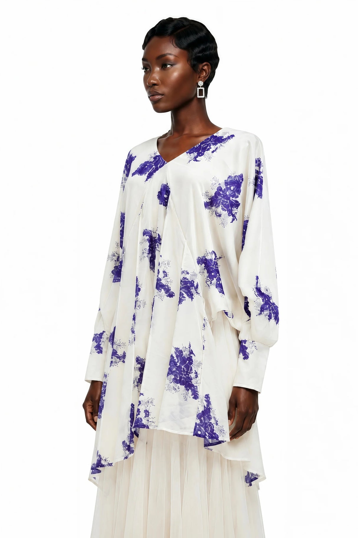 Amara White Floral Print Asymmetrical Maxi Dress