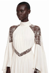 Amara White Pleated Maxi Dress with Flared Sleeves