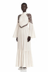 Amara White Pleated Maxi Dress with Flared Sleeves