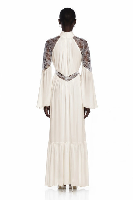 Amara White Pleated Maxi Dress with Flared Sleeves