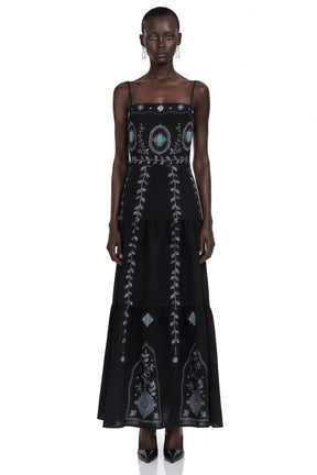 Amarinthe Black Embroidered Maxi Dress with Spaghetti Straps