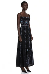 Amarinthe Black Embroidered Maxi Dress with Spaghetti Straps