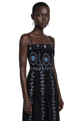 Amarinthe Black Embroidered Maxi Dress with Spaghetti Straps