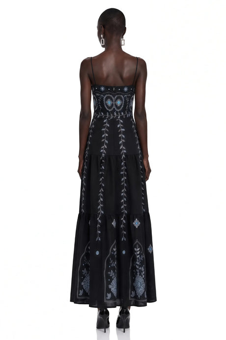 Amarinthe Black Embroidered Maxi Dress with Spaghetti Straps