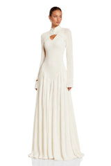 Amaris Neutral Ribbed Knit Long Sleeves Maxi Dress