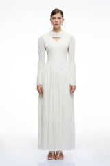 Amaris Neutral Ribbed Knit Long Sleeves Maxi Dress