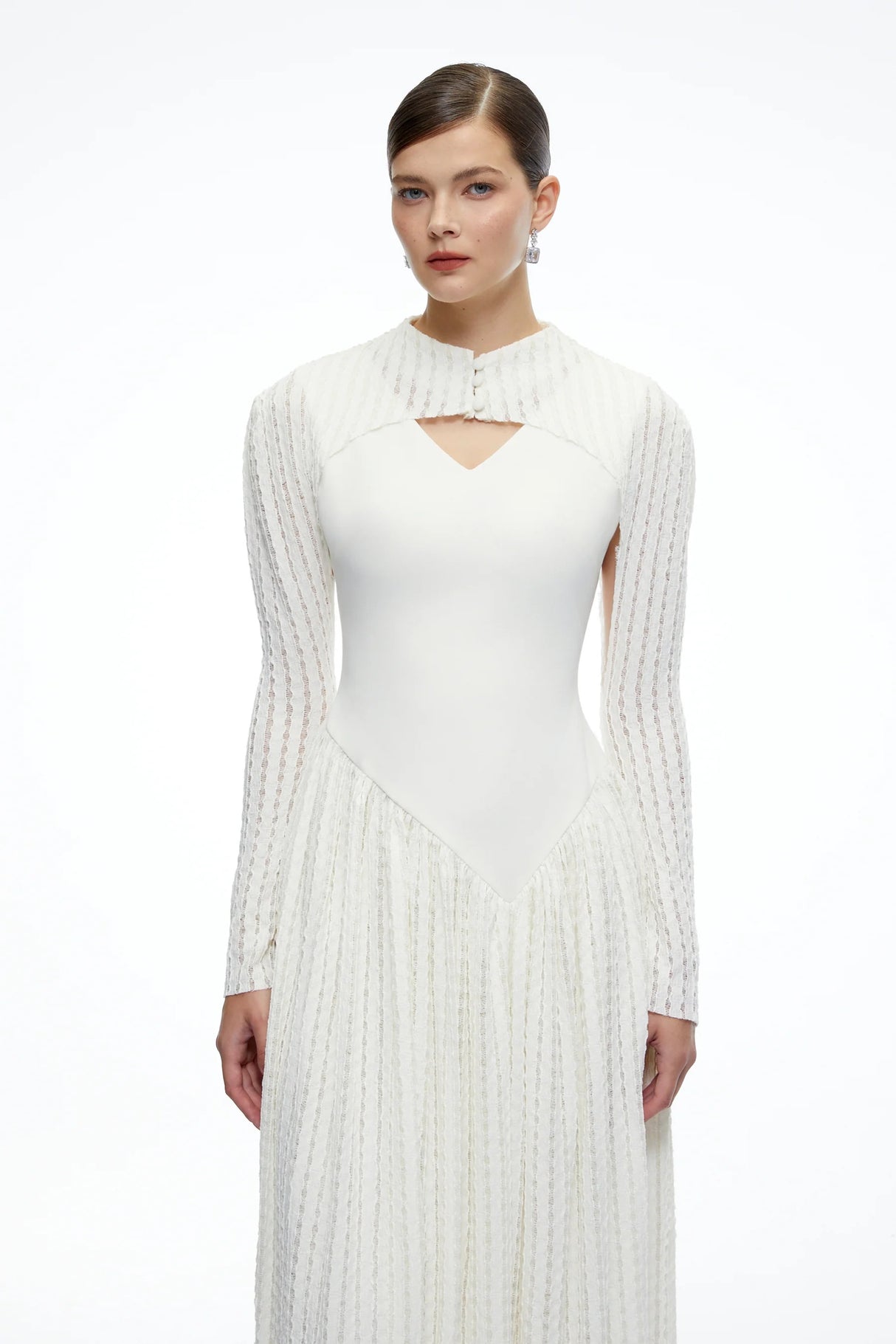 Amaris Neutral Ribbed Knit Long Sleeves Maxi Dress