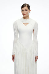 Amaris Neutral Ribbed Knit Long Sleeves Maxi Dress