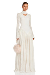 Amaris Neutral Ribbed Knit Long Sleeves Maxi Dress