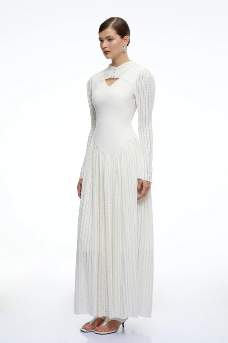 Amaris Neutral Ribbed Knit Long Sleeves Maxi Dress