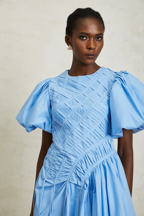 Amaryllis Blue Ruched Drawstring Hem Mini Dress