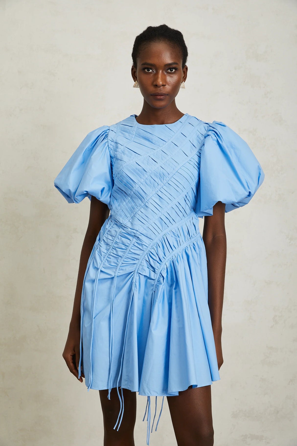 Amaryllis Blue Ruched Drawstring Hem Mini Dress