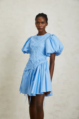 Amaryllis Blue Ruched Drawstring Hem Mini Dress