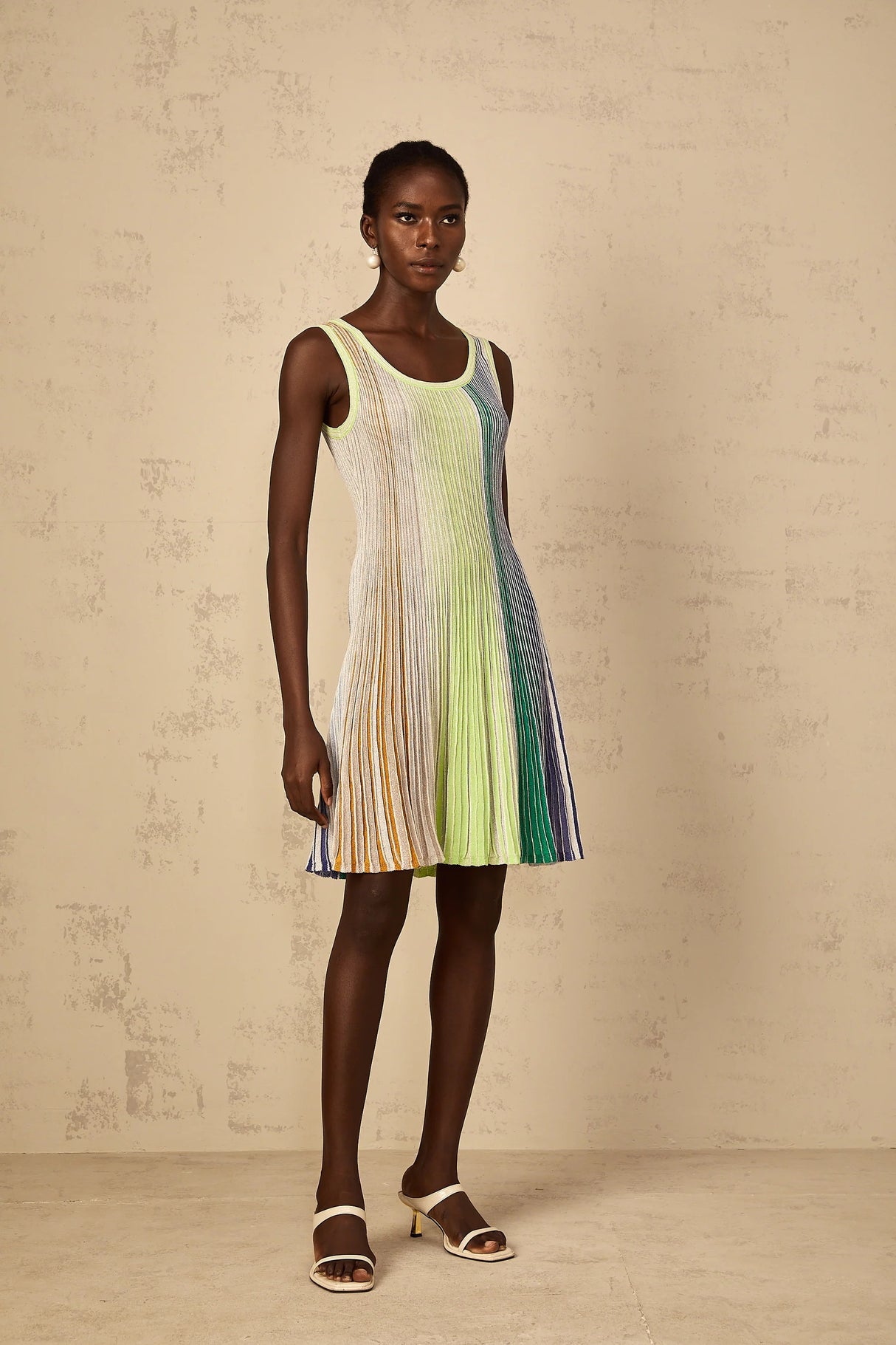 Amaryllis Green Sequin Striped Knit Mini Dress