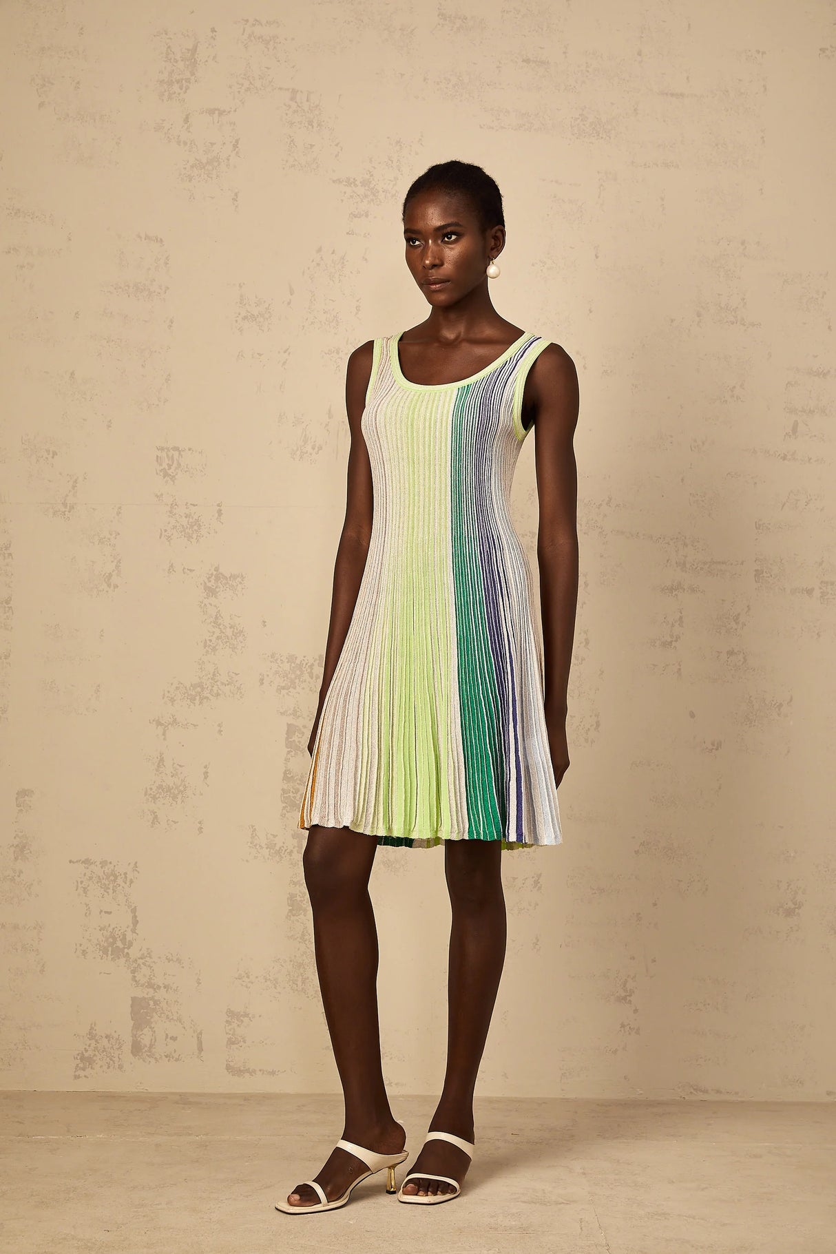 Amaryllis Green Sequin Striped Knit Mini Dress