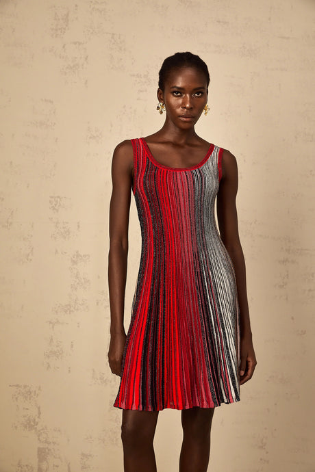 Amaryllis Red Sequin Striped Knit Mini Dress