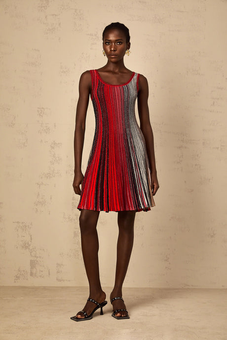 Amaryllis Red Sequin Striped Knit Mini Dress