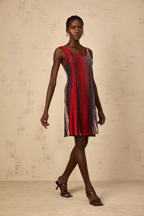 Amaryllis Red Sequin Striped Knit Mini Dress