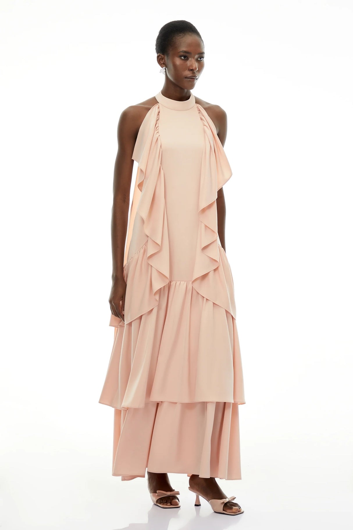 Ambre Pink Ruched Sleeveless Maxi Dress